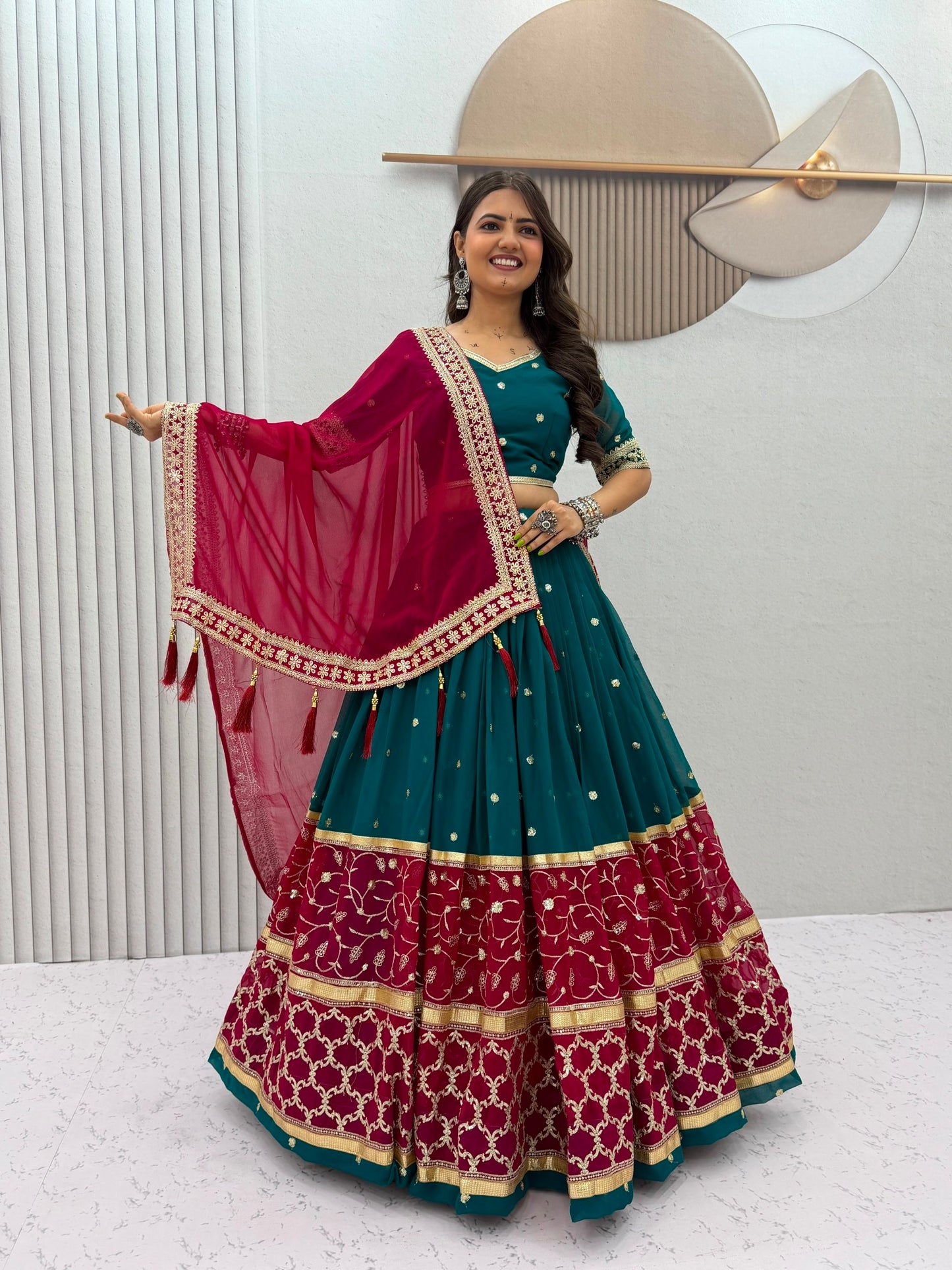 Bottle Green & Maroon Navratri Special Lehenga Choli for Garba