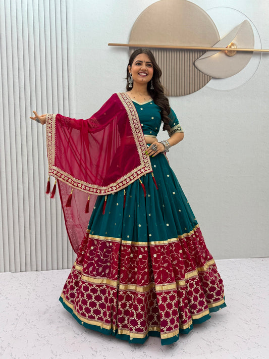 Bottle Green & Maroon Navratri Special Lehenga Choli for Garba