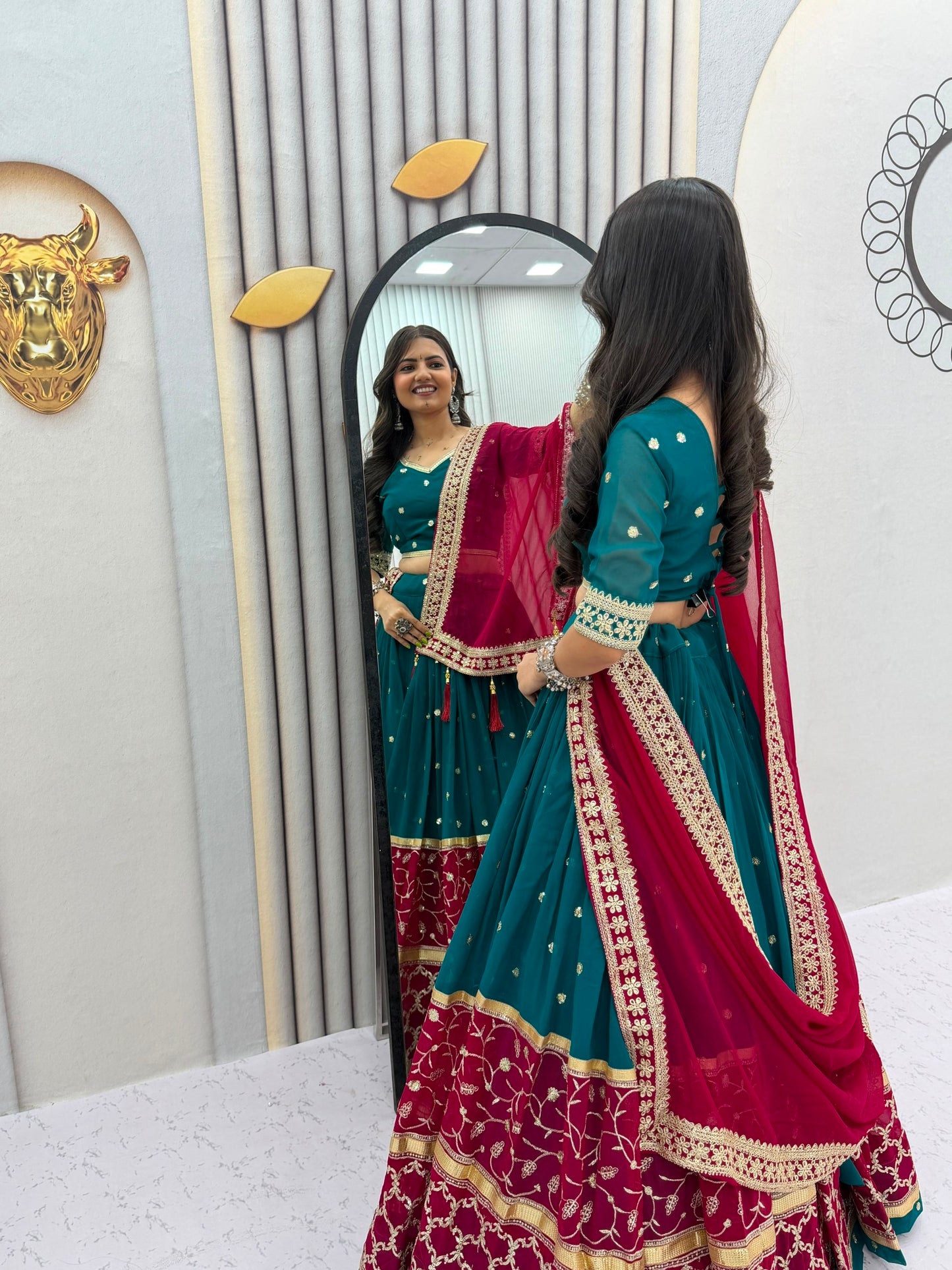 Bottle Green & Maroon Navratri Special Lehenga Choli for Garba