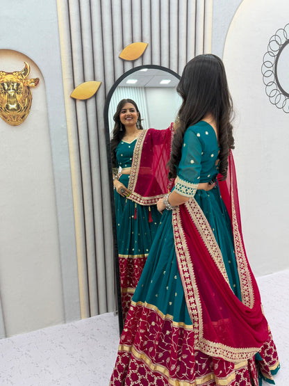 Bottle Green & Maroon Navratri Special Lehenga Choli for Garba