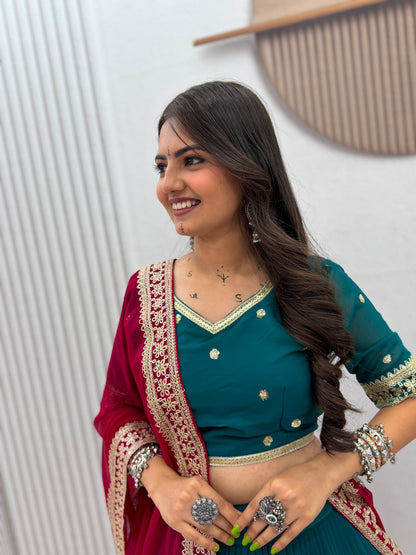 Bottle Green & Maroon Navratri Special Lehenga Choli for Garba