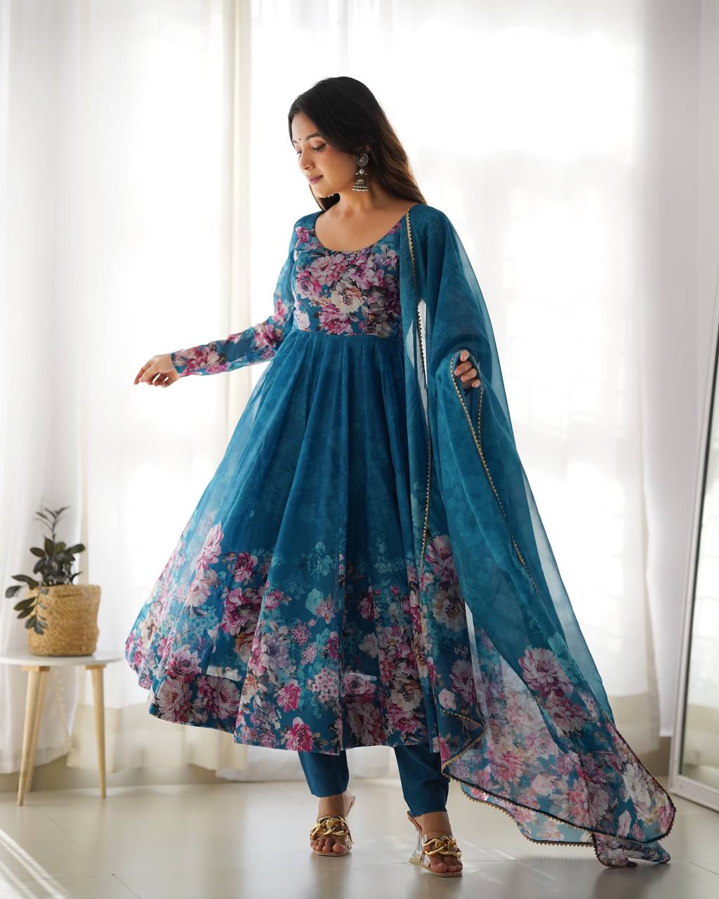 Pure Organza Silk Floral Anarkali Suit for Women