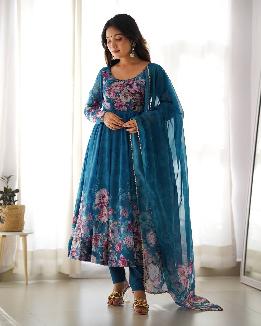 Pure Organza Silk Floral Anarkali Suit for Women