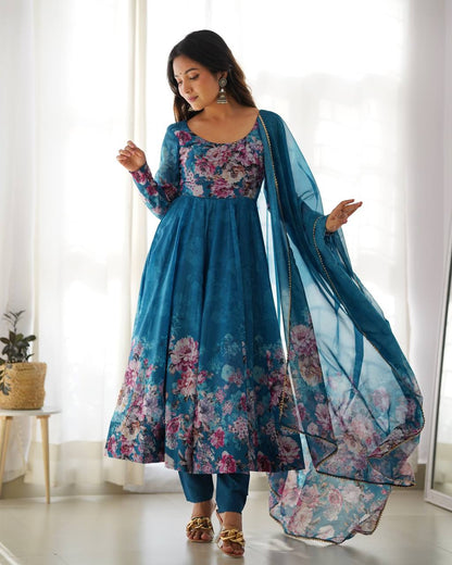 Pure Organza Silk Floral Anarkali Suit for Women
