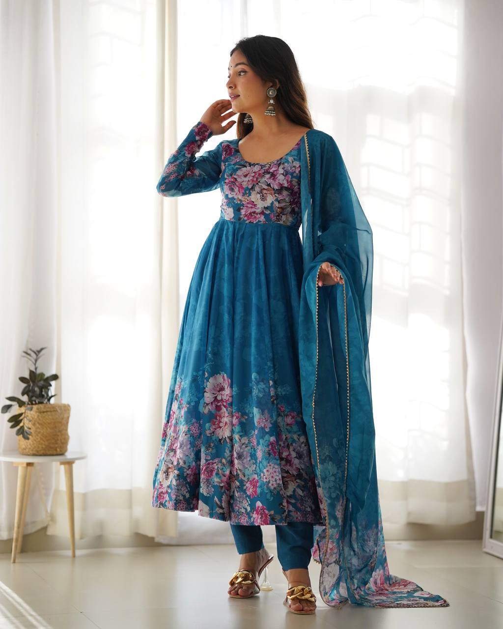Pure Organza Silk Floral Anarkali Suit for Women