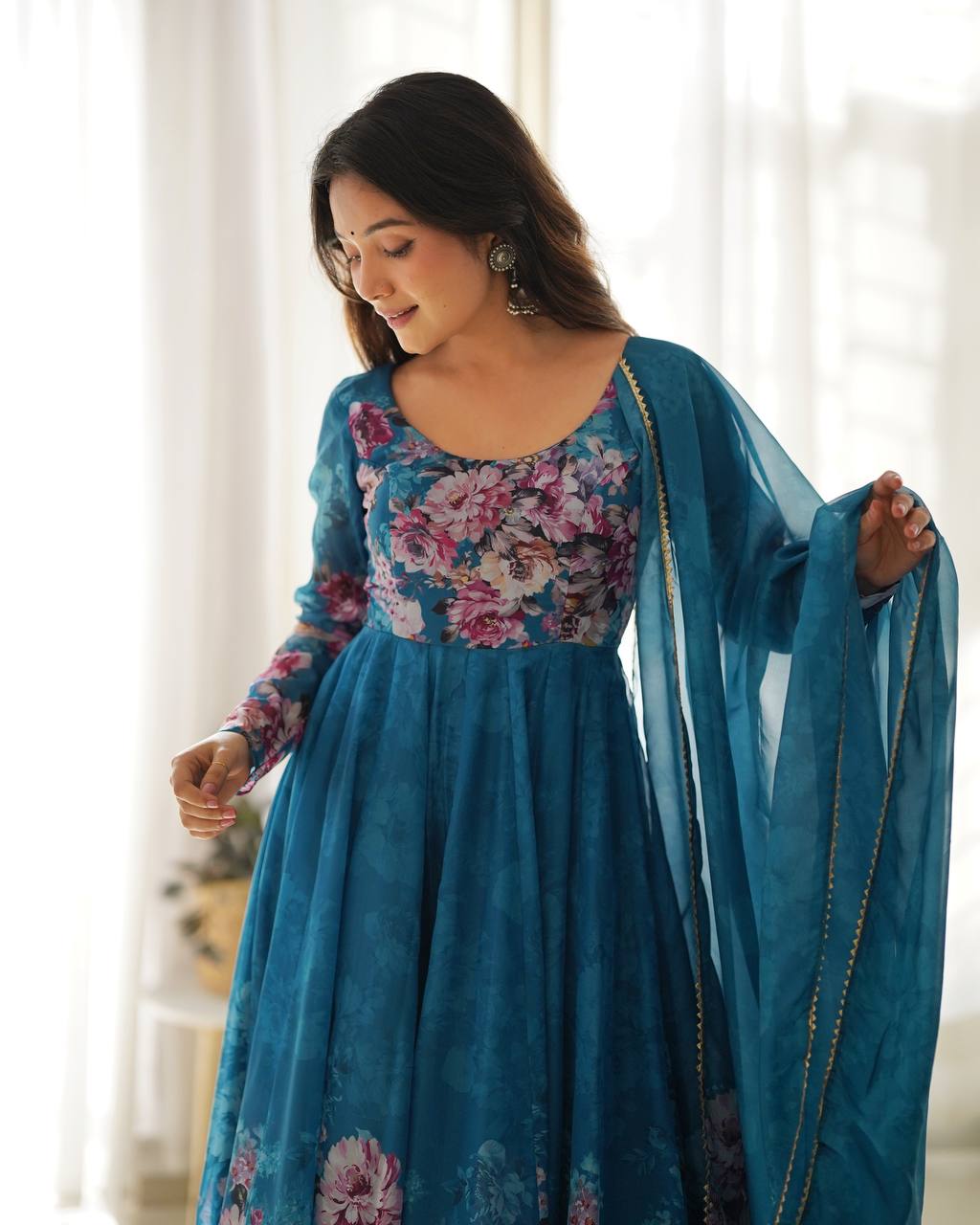 Pure Organza Silk Floral Anarkali Suit for Women