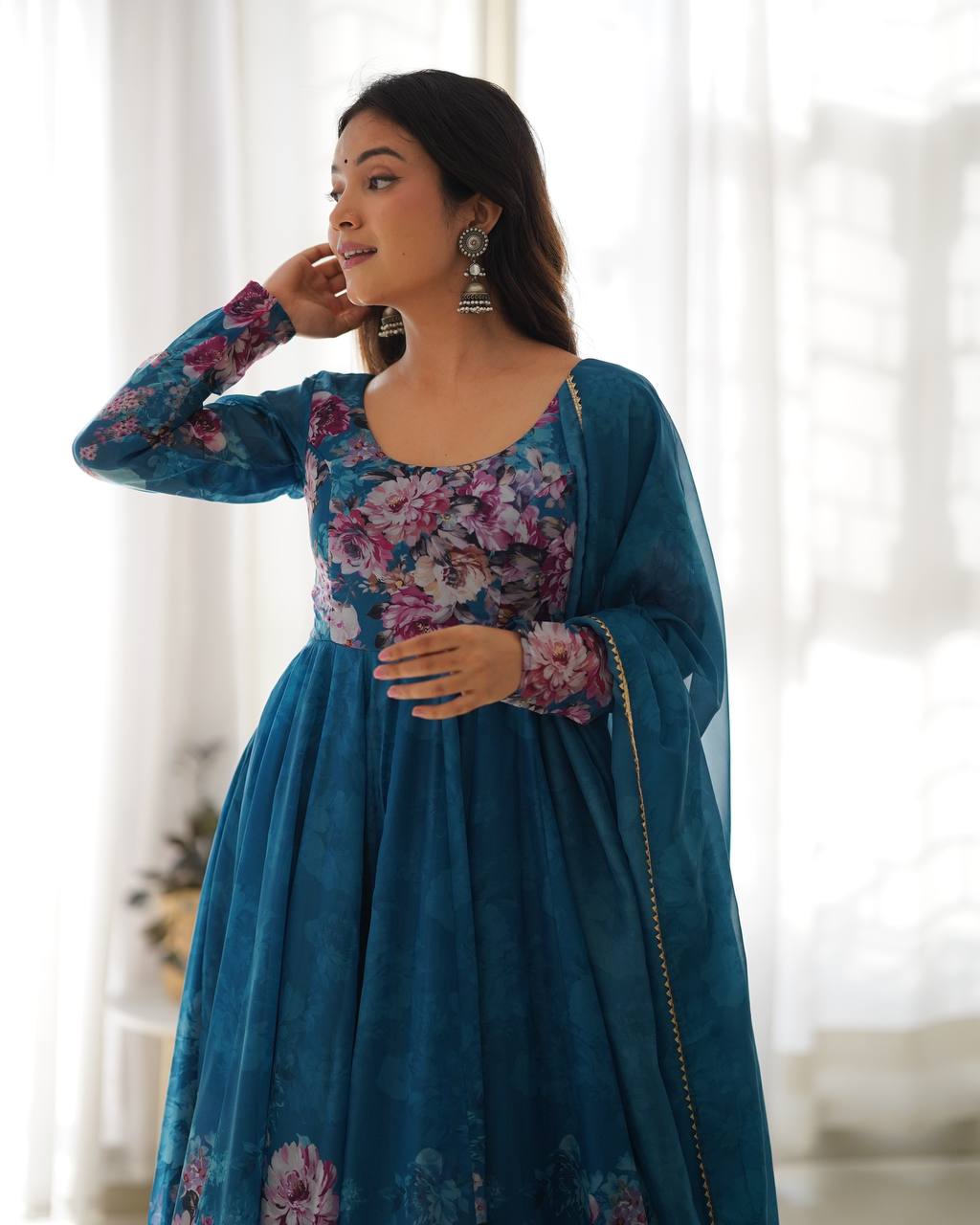 Pure Organza Silk Floral Anarkali Suit for Women