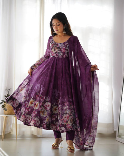 Pure Organza Silk Floral Anarkali Suit for Women