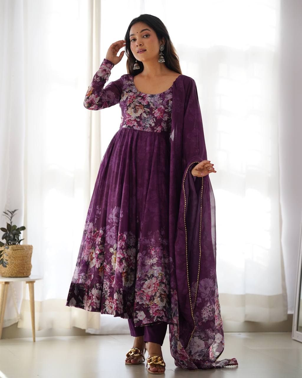 Pure Organza Silk Floral Anarkali Suit for Women