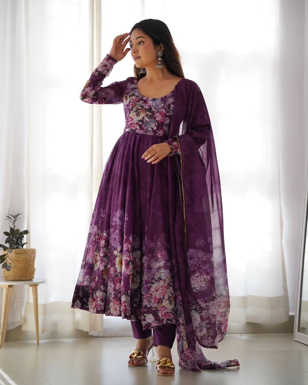 Pure Organza Silk Floral Anarkali Suit for Women