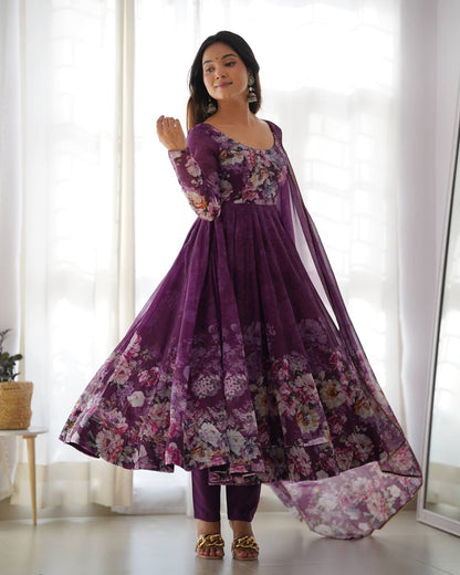 Pure Organza Silk Floral Anarkali Suit for Women