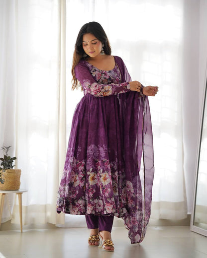 Pure Organza Silk Floral Anarkali Suit for Women