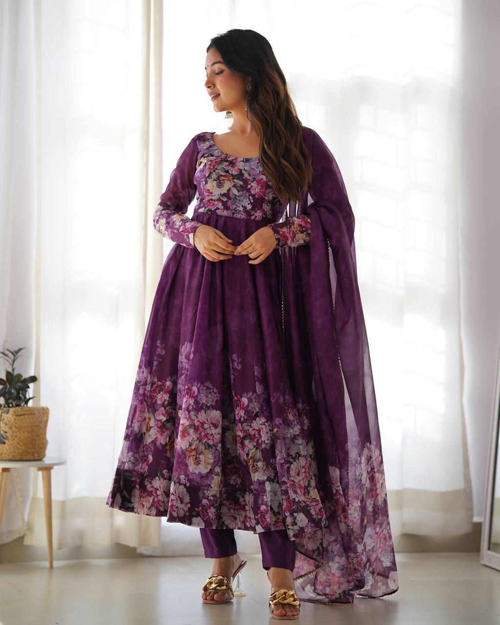 Pure Organza Silk Floral Anarkali Suit for Women