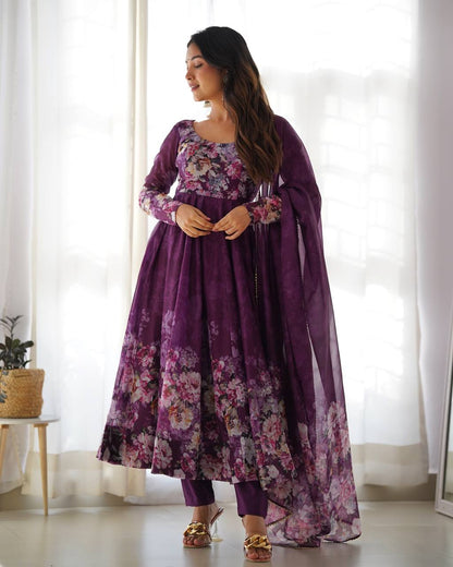 Pure Organza Silk Floral Anarkali Suit for Women