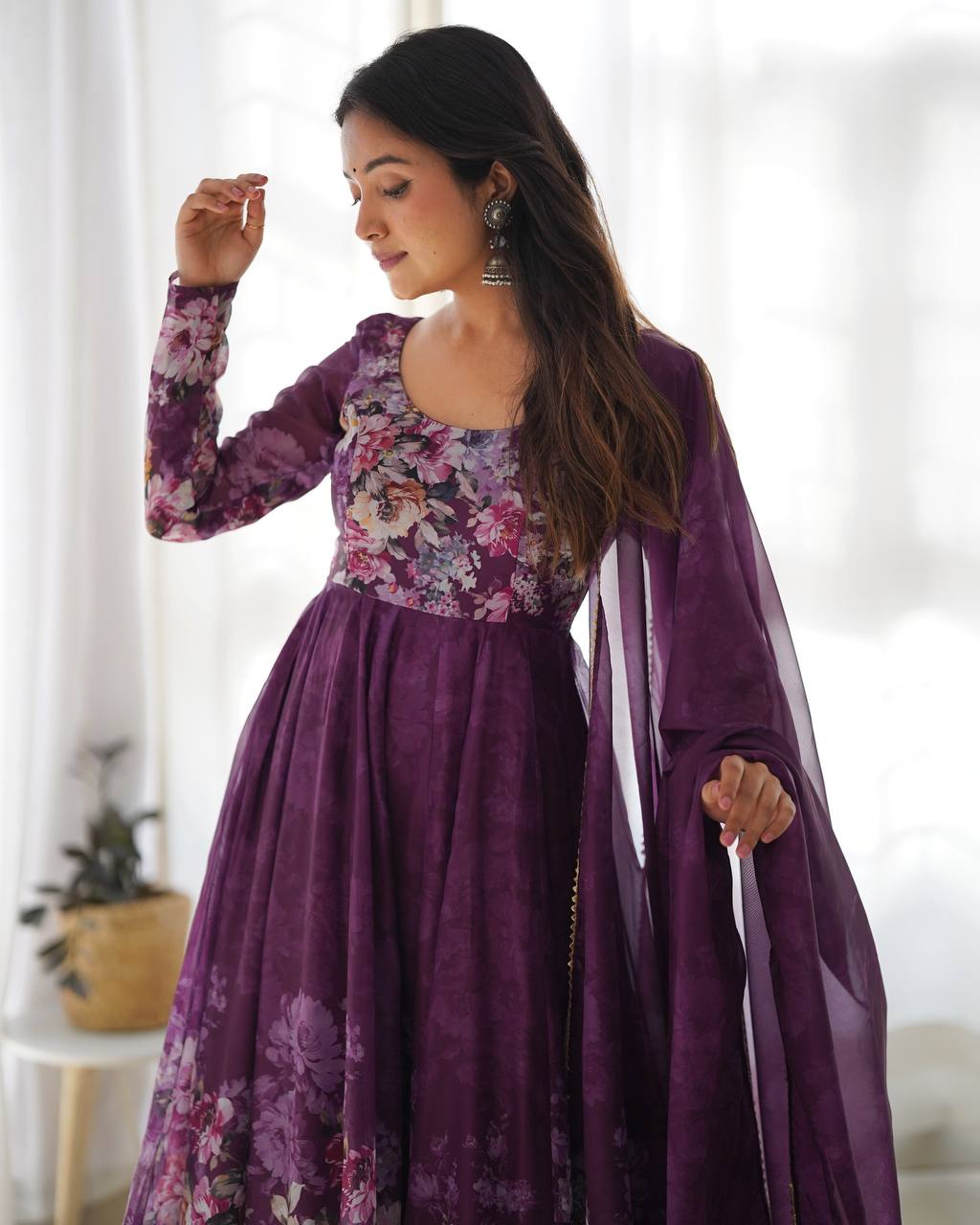 Pure Organza Silk Floral Anarkali Suit for Women