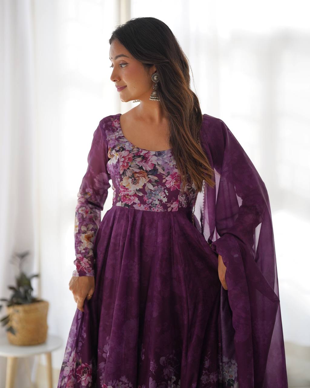 Pure Organza Silk Floral Anarkali Suit for Women
