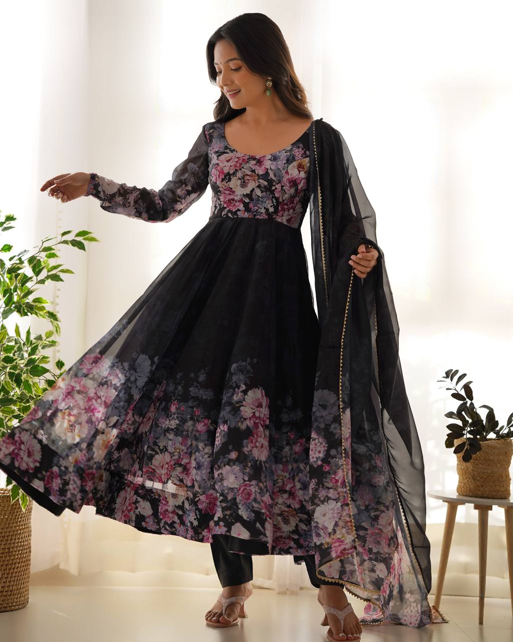 Pure Organza Silk Floral Anarkali Suit for Women