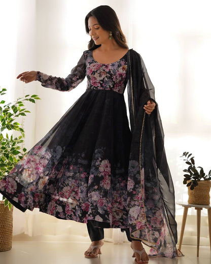 Pure Organza Silk Floral Anarkali Suit for Women