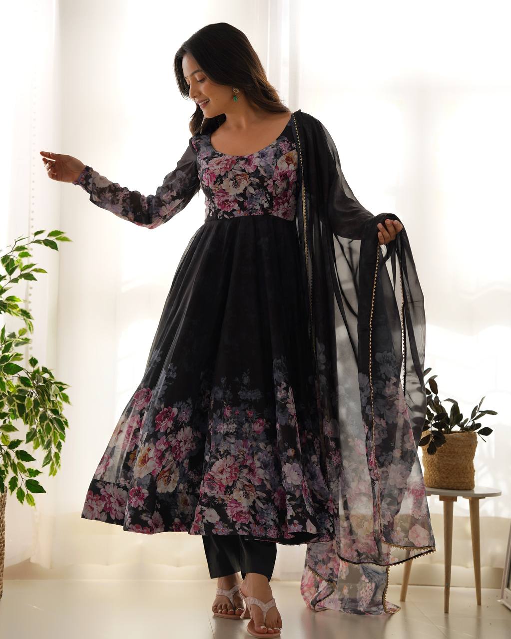 Pure Organza Silk Floral Anarkali Suit for Women