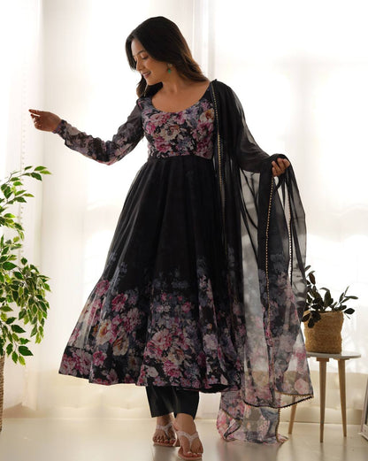 Pure Organza Silk Floral Anarkali Suit for Women