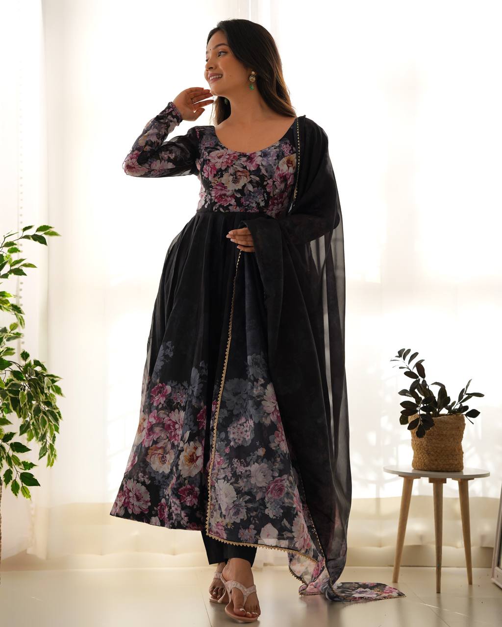 Pure Organza Silk Floral Anarkali Suit for Women