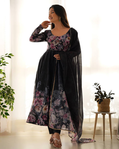 Pure Organza Silk Floral Anarkali Suit for Women