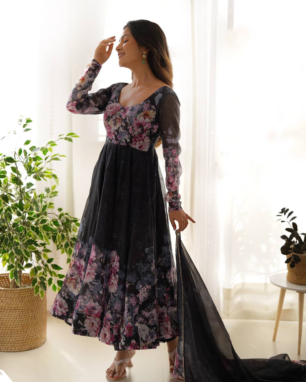 Pure Organza Silk Floral Anarkali Suit for Women