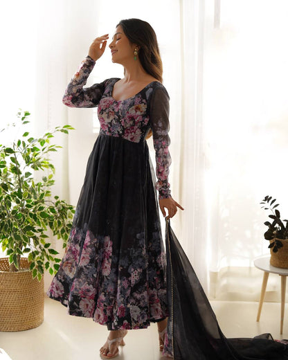 Pure Organza Silk Floral Anarkali Suit for Women
