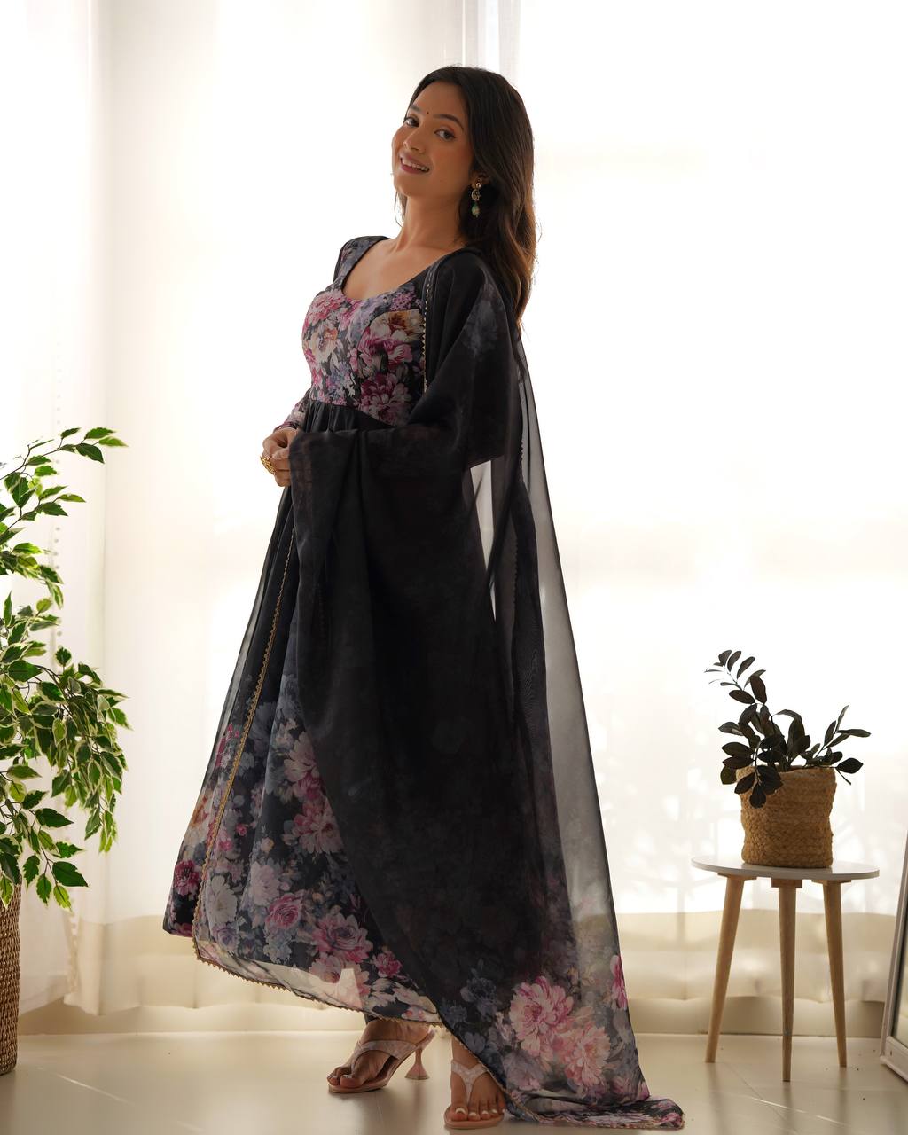 Pure Organza Silk Floral Anarkali Suit for Women