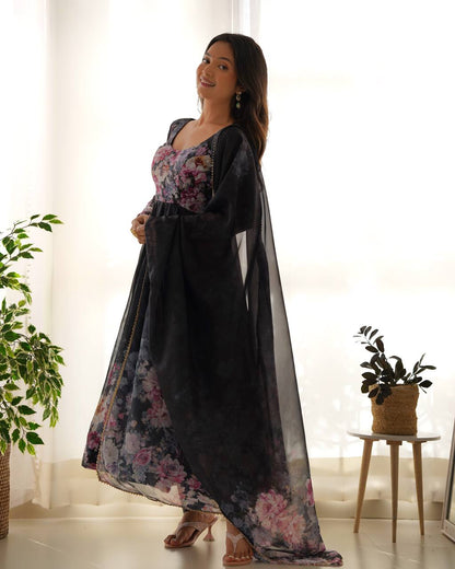 Pure Organza Silk Floral Anarkali Suit for Women