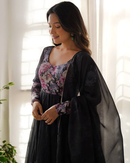 Pure Organza Silk Floral Anarkali Suit for Women