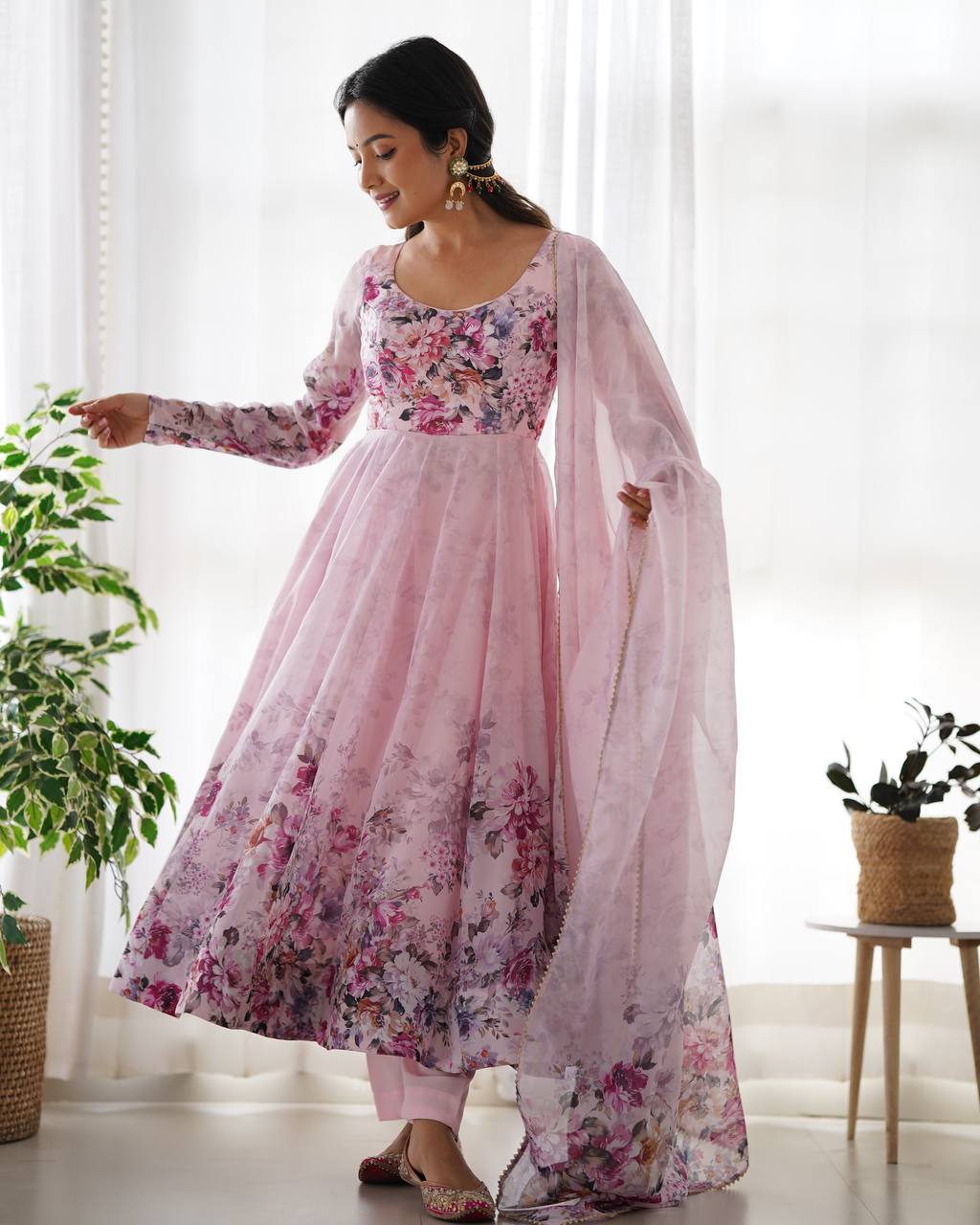Pure Organza Silk Floral Anarkali Suit for Women