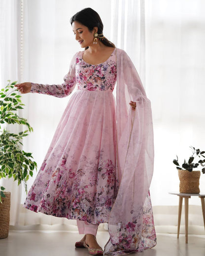 Pure Organza Silk Floral Anarkali Suit for Women