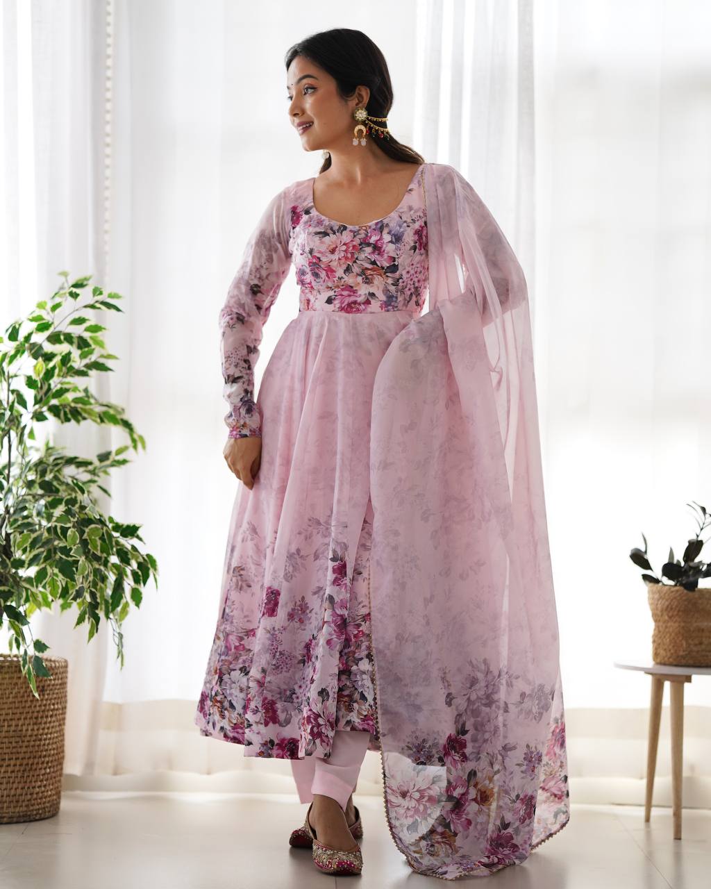 Pure Organza Silk Floral Anarkali Suit for Women