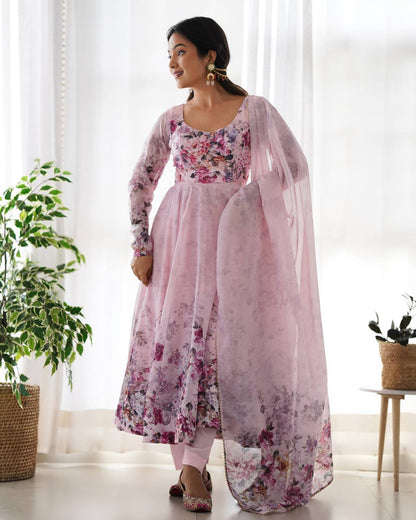 Pure Organza Silk Floral Anarkali Suit for Women