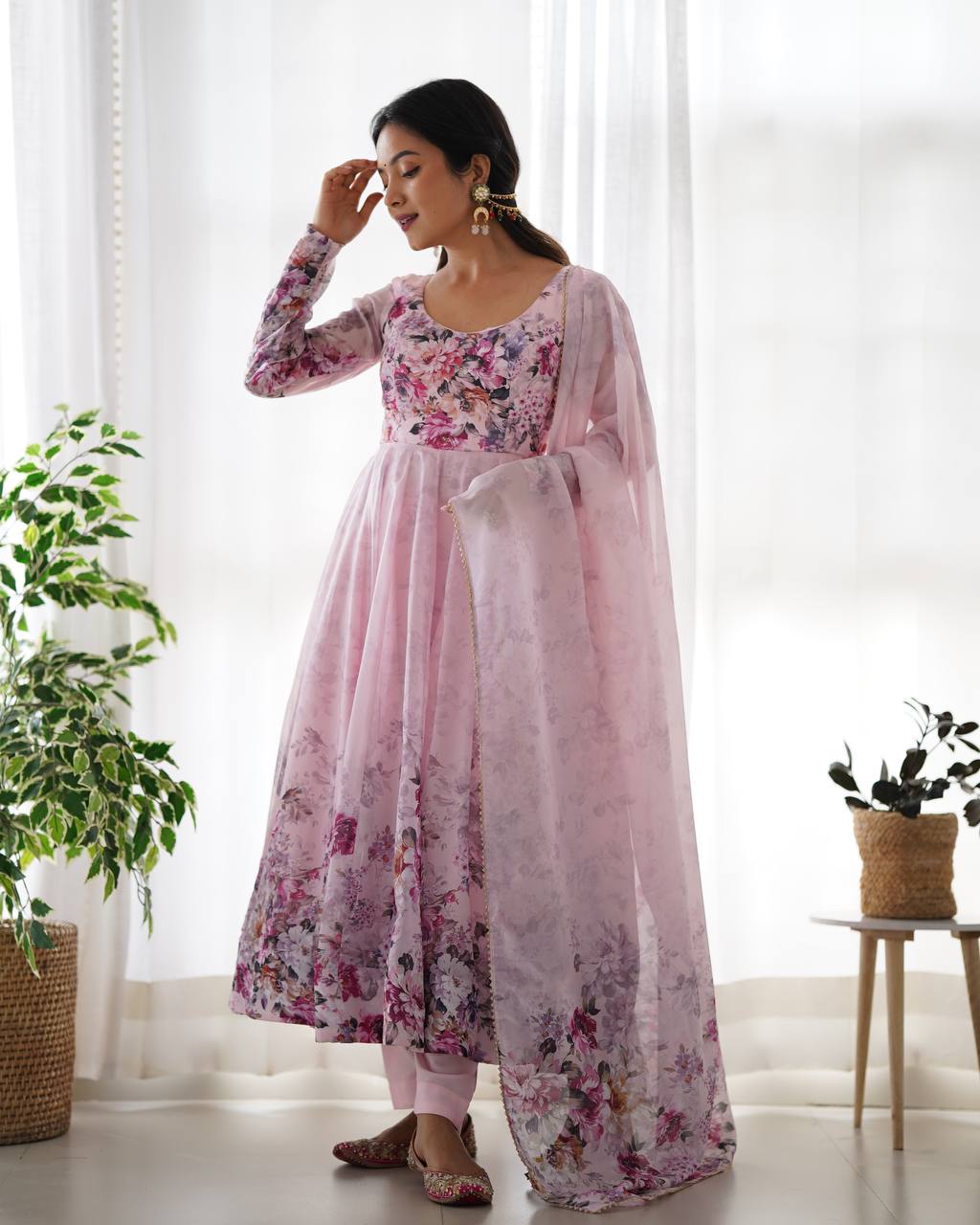 Pure Organza Silk Floral Anarkali Suit for Women