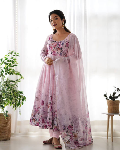 Pure Organza Silk Floral Anarkali Suit for Women