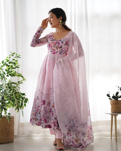 Pure Organza Silk Floral Anarkali Suit for Women