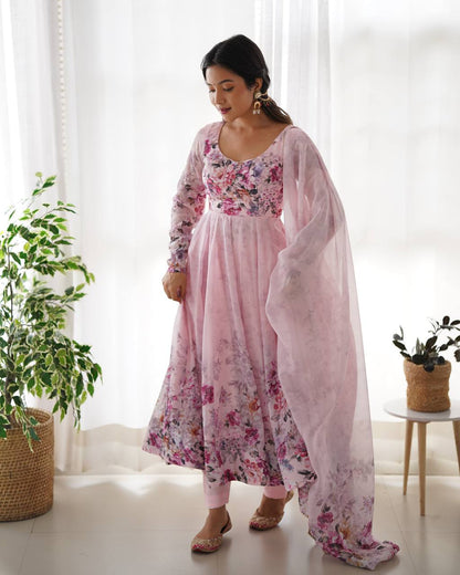 Pure Organza Silk Floral Anarkali Suit for Women