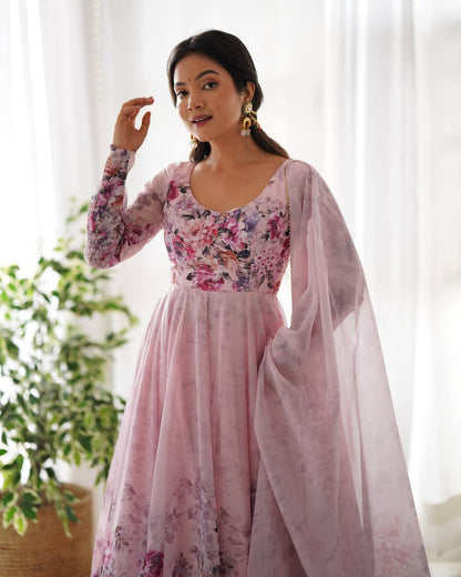 Pure Organza Silk Floral Anarkali Suit for Women