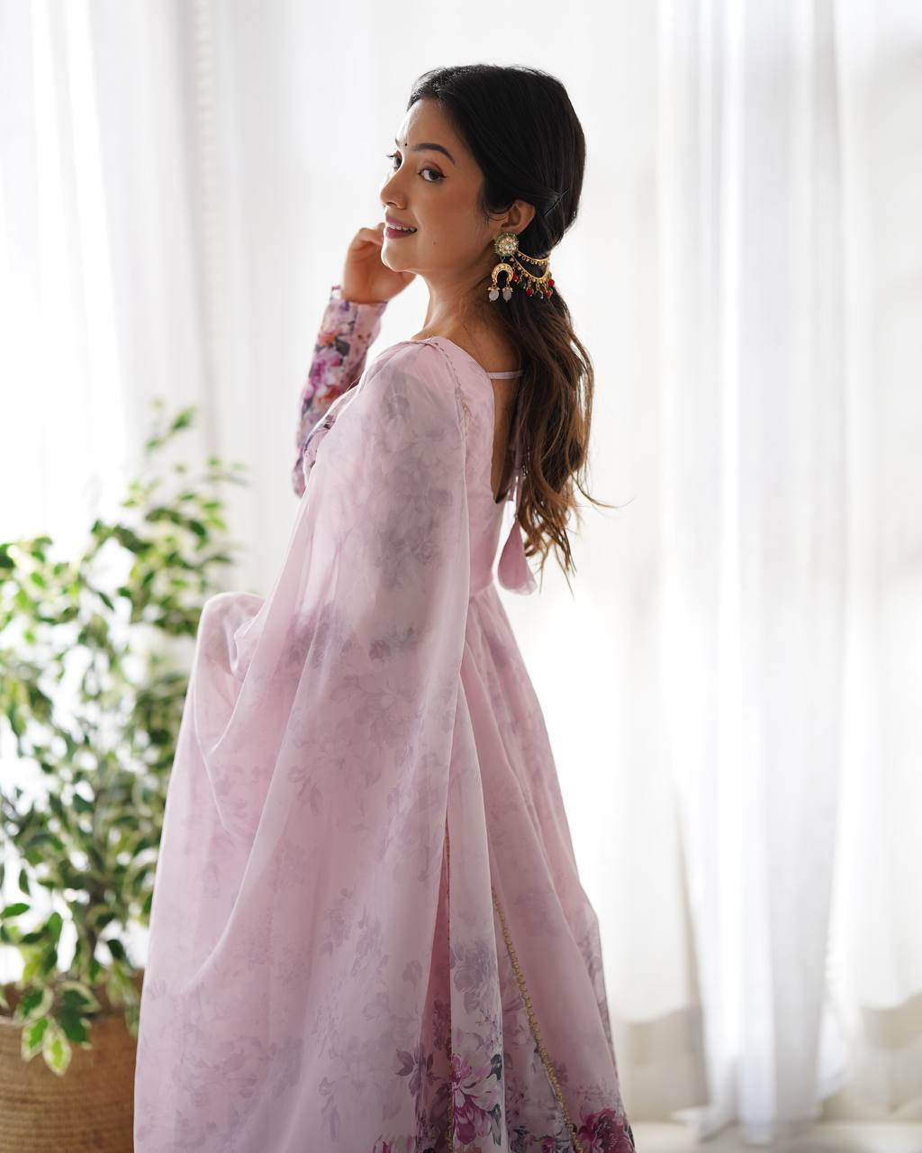 Pure Organza Silk Floral Anarkali Suit for Women
