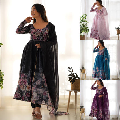 Pure Organza Silk Floral Anarkali Suit for Women