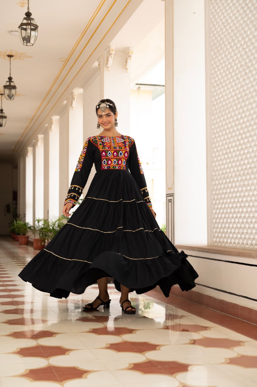 Navratri Special Fully Flared Lehenga Choli for Garba with Kutchi Work