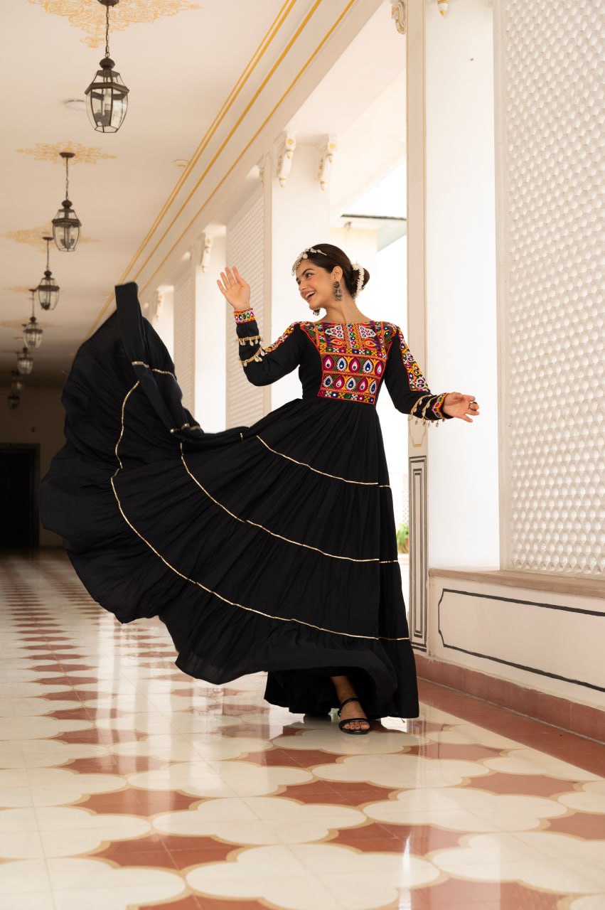 Navratri Special Fully Flared Lehenga Choli for Garba with Kutchi Work