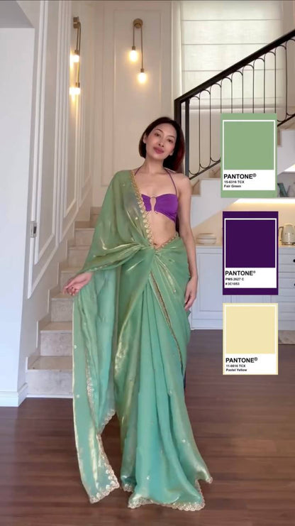 Light Green Fendy Silk Saree - Designer Saree for Women
