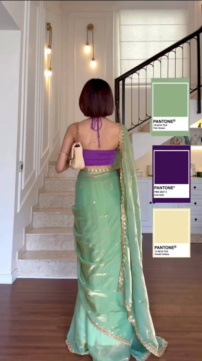 Light Green Fendy Silk Saree - Designer Saree for Women