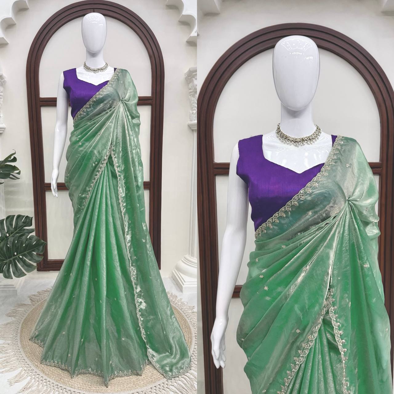 Light Green Fendy Silk Saree - Designer Saree for Women