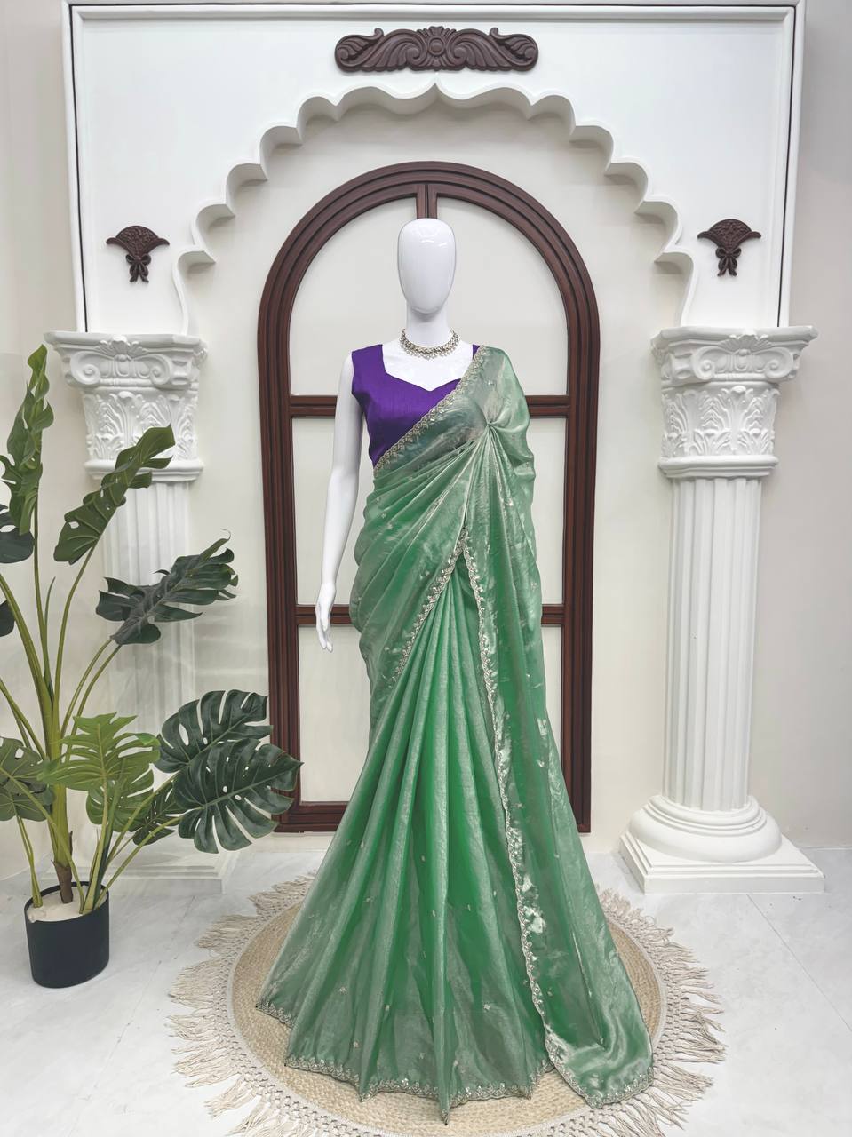 Light Green Fendy Silk Saree - Designer Saree for Women