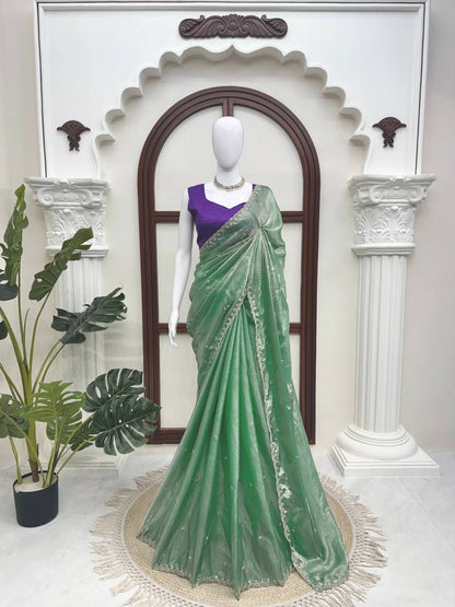 Light Green Fendy Silk Saree - Designer Saree for Women