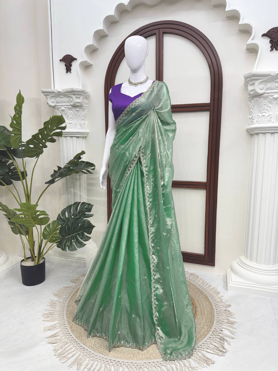 Light Green Fendy Silk Saree - Designer Saree for Women